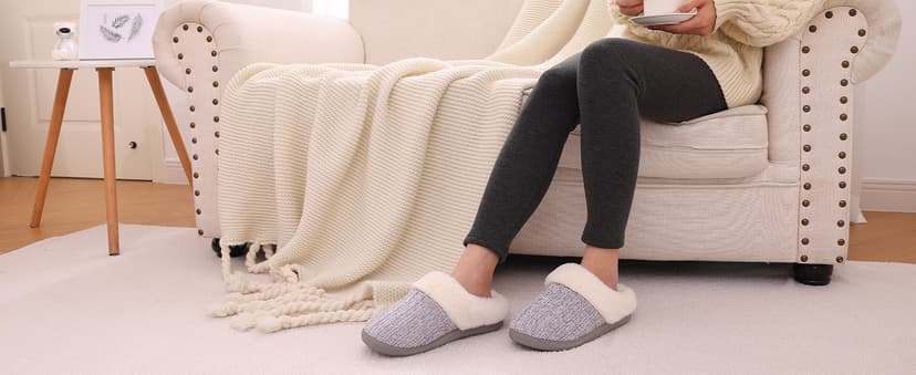 Evshine Warm Knit House Slippers for Women Comfy Wool-Like Lined Chenille Slippers with Memory Foam and Indoor Outdoor Soles