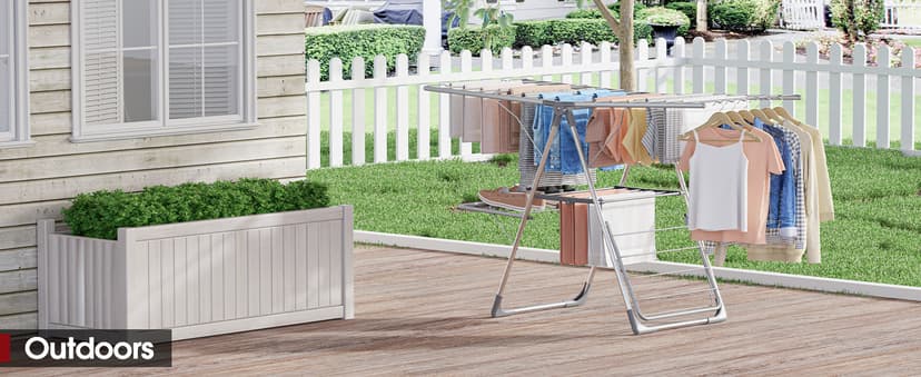 Sakugi Clothes Drying Rack, Foldable 2-Level Laundry Drying Rack with Height-Adjustable Wings, for Clothing & Bedding, Free-Standing Space-Saving Rack, Indoor & Outdoor, 55.5" L × 22.8" W, Gray