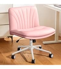 Marsail Criss Cross Office Chair with Wheels, Armless Wide Desk Chair for Active Sitting, PU Leather Cross Legged Chair for Home Office, Pet-Friendly & Easy Clean, Beige