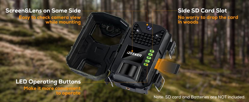 iZEEKER Trail Camera, HD Game Camera with 940nm No Glow Night Vision Motion Activated 0.2s Trigger Time, Hunting Camera No WiFi, IP66 Waterproof for Wildlife Monitoring Outdoor Security Deer Scouting