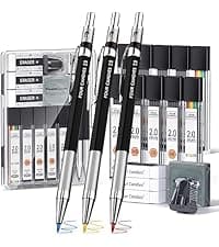 Four Candies 2MM Mechanical Pencil Set with case, Artist Led Pencil Metal Lead Holder with 60PCS Graphite Lead Refill (HB, 2H, 2B, 4B, Color) Kneaded Eraser, Sharpener for Writing, Drawing, Sketching