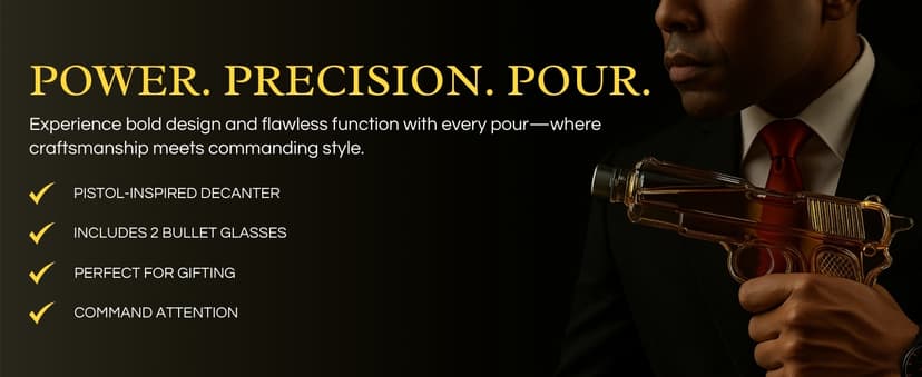 Gifts for Men Dad, 10.1 Oz Whiskey Gun Decanter Set + 2 Bullet Glasses - Unique Birthday Pistol Gift Ideas Daughter Son, Personalized Liquor Dispenser - Scotch Bourbon Vodka, Him, Brother Husband