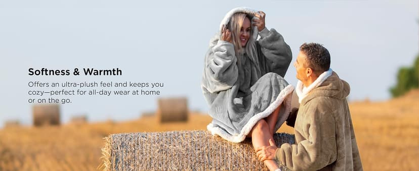 Bedsure Blanket Hoodie, Wearable Blanket for Adults & Kids as Gifts for Women Men, Birthday Gifts for Women Mom Girl Sherpa Oversized Hoodie, Grey, Standard