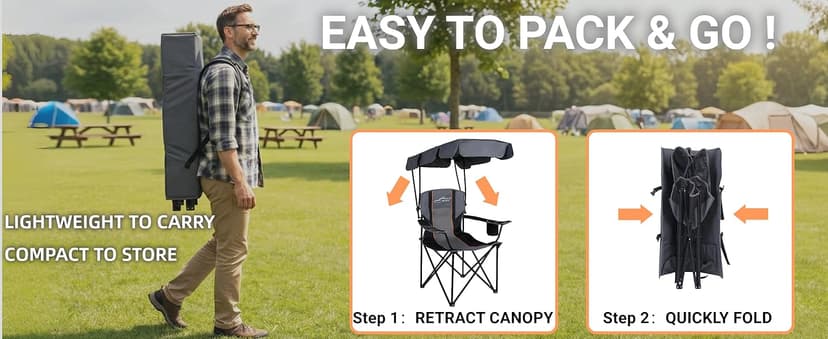 FAIR WIND Portable Canopy Camping Chair 380 LBS Capacity Heavy Duty Oversized Folding Lawn Chair with Sunshade for Beach, Fishing, Sports & Outdoors