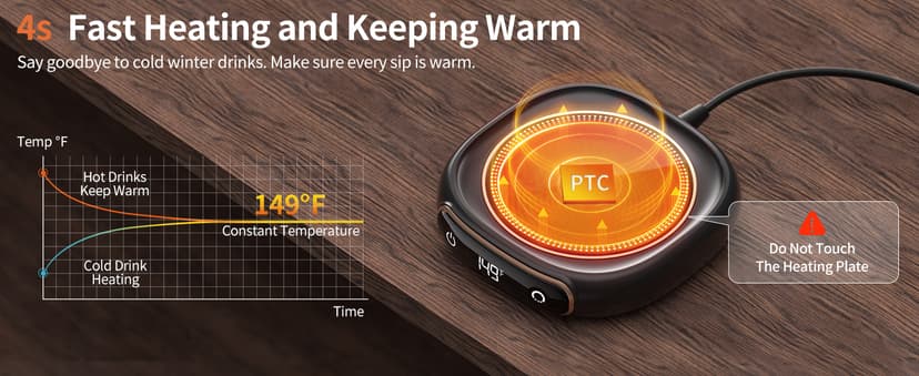 Coffee Mug Warmer, Cup Warmer for Desk with Auto Shut Off, 3 Temp Settings, Mug Warmer for Coffee, Beverage, Milk, Tea, Hot Chocolate, Coffee Warmer Plate in Your Home & Office, Gift (Dark Black)