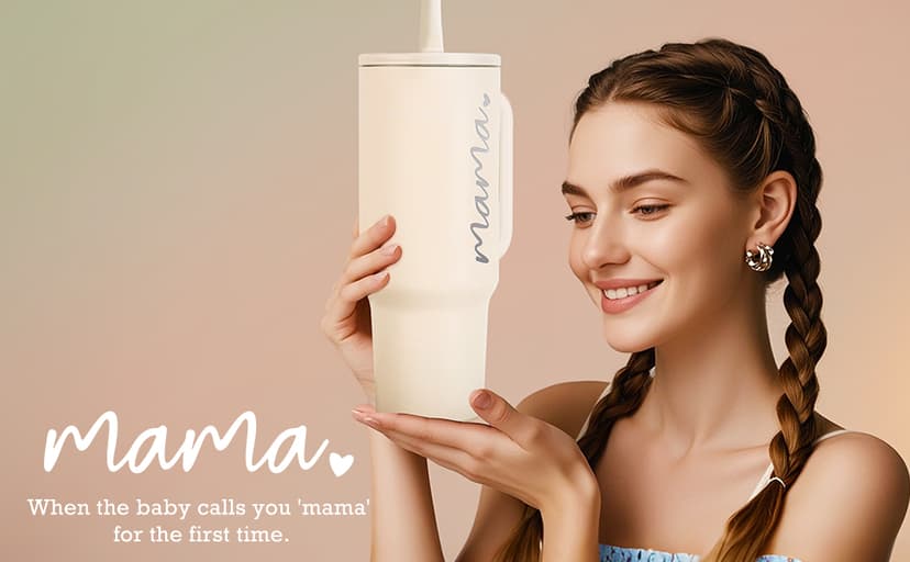 Mama Tumbler 40 oz Cup with Lids Straws First Mothers Day Gifts for New Mom Gifts for Pregnant Mother, Mama, Mom To Be B0F1DK279Y