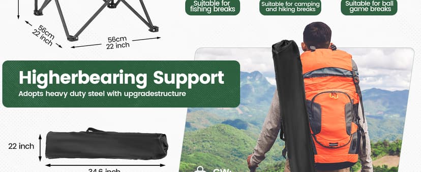 2 Pack Camping Chairs -Lightweight and Supportive Chairs for Adult and Lightweight Individuals - Compact, Durable, and Portable - Ideal for Camping, Hiking, Beach, and Picnics -Carry Bag