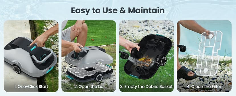 C1 Robotic Pool Cleaner, 200-Min Cordless Pool Vacuum for Above Ground & Inground Pools up to 2500 Sq.ft, Automatic Pool Vacuum Robot for Leaves & Dirt, Powerful Suction Self-Parking-Teal
