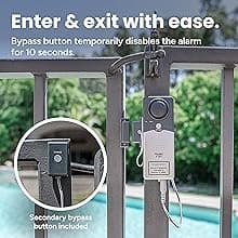 Techko S189 Ultra Slim Safe Pool Alarm for Kids, ETL Listed UL 2017 Compliant, Indoor/Outdor Weather Resistant, 110db Loud Alarm with 2X Bypass Buttons, Gray, 1Count