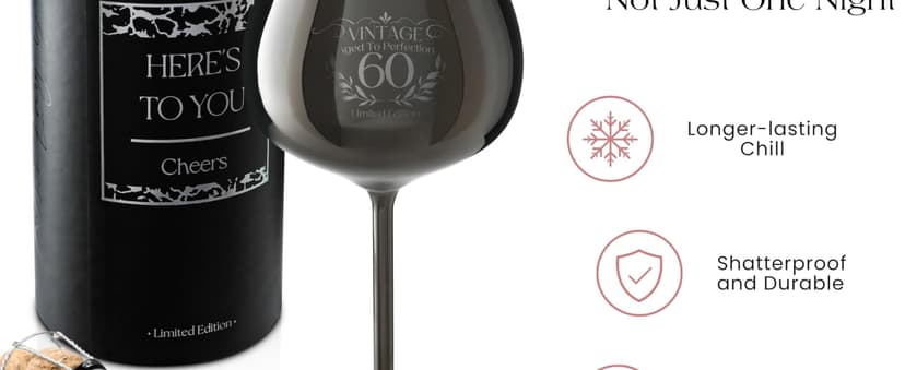 Gusto Nostro 60th Birthday Wine Glass - Happy 60th Birthday Gifts for Women/Men - Stainless Steel Wine Glass with Engraved Vintage Sixty Bday Quote, Luxury Box - Unique Gifts for 60 Year Old Woman,Man B0GGB4H1SW