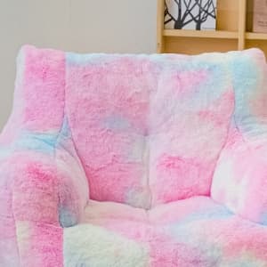 Bean Bag Chair with Filling, Faux Fur Comfy BeanBag Chairs for Teens, Adults, Bedroom, Living Room, Reading - Rainbow