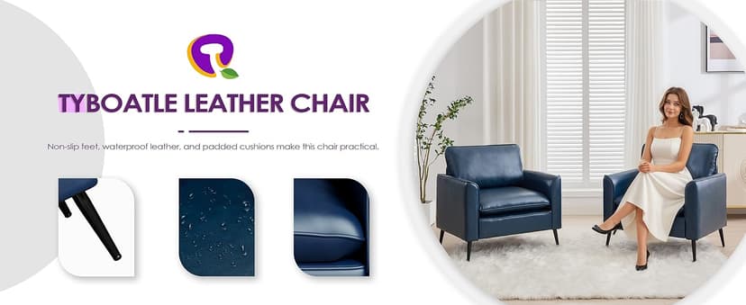 TYBOATLE Accent Chairs Set of 2, Faux Leather Chairs, Mid Century Modern Comfy Living Room Chairs, Cozy Office Reading Chair, Reception Armchairs for Living Room, Waiting Room, Bedroom (Blue)