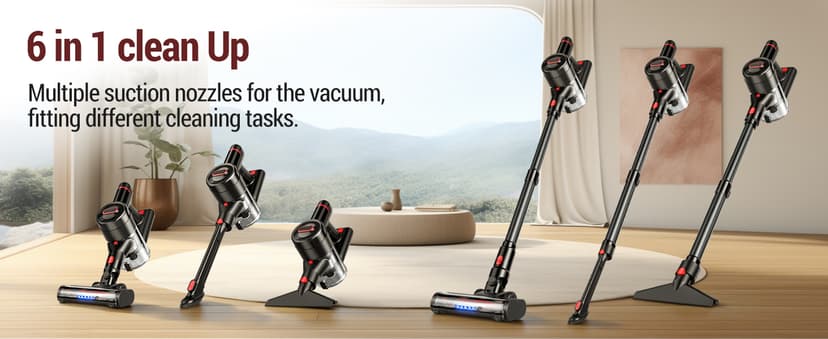 Cordless Vacuum Cleaner, 450W/40Kpa Stick Vacuum with Powerful Suction, 50Min Vacuum Cleaner for Home, Anti-tangle and 1L Dust Cup, 8 in 1 Lightweight Vacuum for Hardwood Floor Carpet Pet Hair