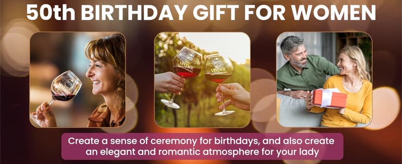 Vintage 1975 Engraved Wine Glass - 50th Birthday Gifts For Her - Cool Gifts For 50 Year Old Woman - 1975 Birthday Present - Fifty Women Gift Ideas - Turning 50 Cup for Wife, Sister, Daughter, Ladies