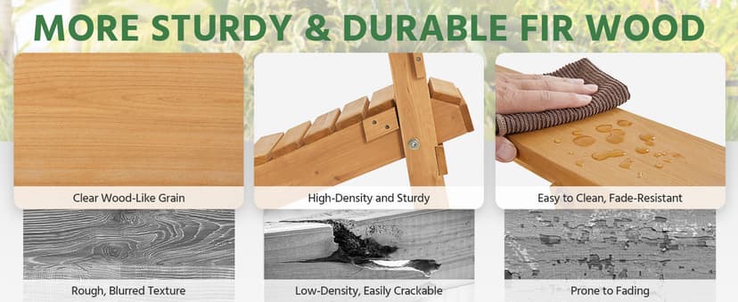 Yaheetech Folding Adirondack Chair Set of 6 Outdoor, 300LBS Solid Wood Garden Chair Weather Resistant, Fire Pit Lounge Chairs for Garden/Yard/Patio/Lawn, Natural Wood