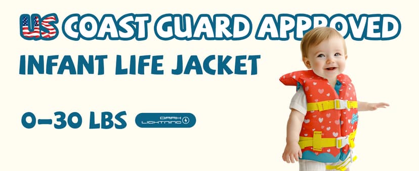 Dark Lightning USCG Approved Infant Life Jacket 0-30 lbs, Toddler Swim Vest and Baby Life Vest for 1-3 Years, 20-30 lbs, Headrest, Leg Strap and Grab Handle