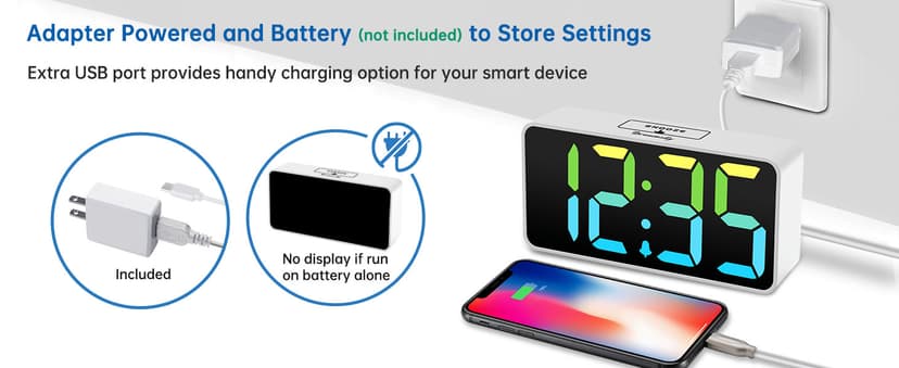 DreamSky Super Loud Alarm Clock for Heavy Sleepers - RGB Small Digital Clock for Kids Bedroom Bedside Nightstand, Electric Desk Clock with Large Number, Dimmer, Adjustable Volume, USB-C Powered