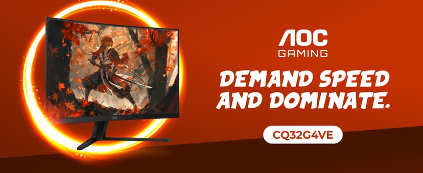 AOC CQ32G4VE 32" Curved Ultra-Wide Gaming Monitor QHD 2560x1440, 1500R, 180Hz, 0.5ms MPRT, 2X Display Port, HDMI, HDR, Gaming Console Compatible, 3-Year Zero Dead Pixel Guarantee