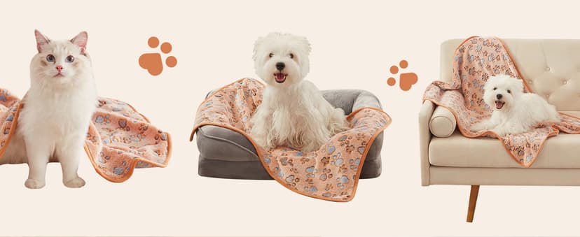 1 Pack 3 Blankets Super Soft Fluffy Premium Fleece Pet Blanket Flannel Throw for Dog Puppy Cat Paw Brown/Pink/White Small(23x16 inch)