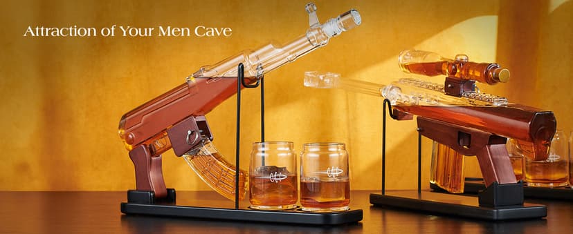 Kollea Birthday Gifts for Men Dad, Whiskey Decanter Sets - Gun Decanter, Detachable Magazine & 2 Bullet Shot Glasses, Liquor Dispenser for Bar, Anniversary Military Present for Brother, Christmas