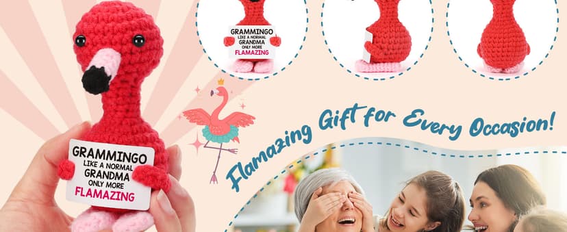 Grandma Birthday Gifts from Grandkids, I Love You Grandmother Birthday Gifts, Christmas for Great Grandma Nana Gigi Mimi Present from Granddaughter Grandson, Funny Handmade Crochet Flamingo Grammingo
