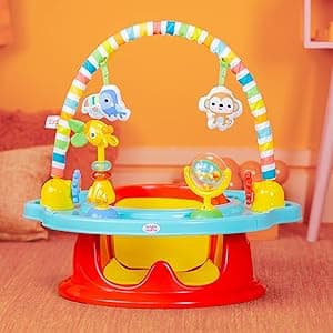 Bright Starts 3-in-1 SuperSeat Playful Paradise, Baby Activity Seat with Toys, Snacking Tray, Booster Seat, BPA Free Tray, Unisex, 6 Months +