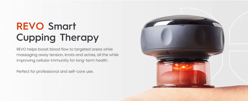 REVO The Original 4-in-1 Smart Cupping Therapy Massager, Red Light Therapy for Targeted Pain Relief, Knots, Aches, Muscle Soreness, Circulation & Tighter Skin, Portable Cupping Kit