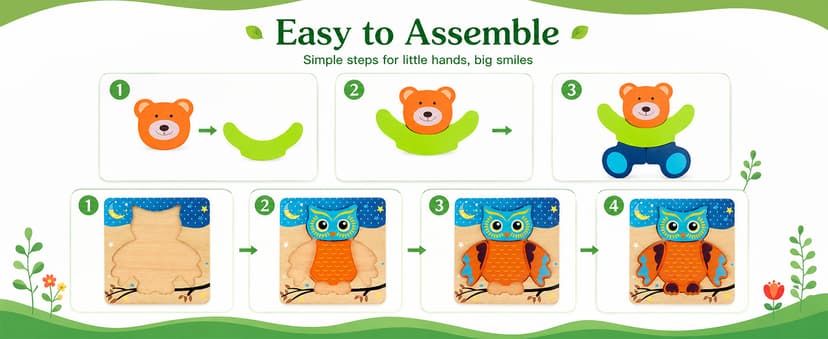 Animal Jigsaw Puzzles for Toddlers Ages 1-3 2-4 - Baby Kids Learning Educational Preschool Toys Christmas Birthday Gifts Wooden Toddler Puzzles Montessori Toys: Gifts for 1 2 3 Year Old Boys Girls B07QG618QT