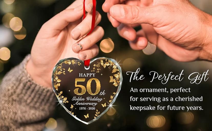 50th Wedding Anniversary Ornament 1976-2026, 50th Anniversary Marriage Gifts for Parents, 50 Year Anniversary Marriage Gifts for Couple, Golden Wedding Decorations, Golden Wedding Gift B0G8JPJD6V