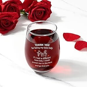 Futtumy Boss Lady Gifts, Bosses Day Gifts for Women, Thank You for Being My Boss Lady Wine Glass, Funny Boss Day Gift Office Christmas Birthday Retirement Gift for Women Manager, 17 Oz