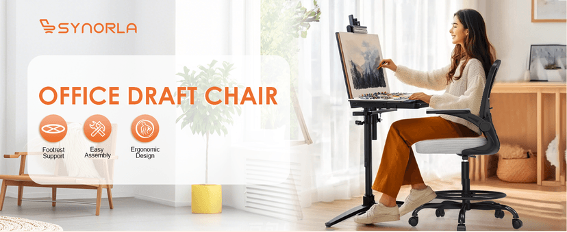 Ergonomic Drafting Chair, Tall Office Chair with Flip-up Armrests, Breathable Mesh High Desk Chair with Lumbar Support Adjustable Footrest Ring for Standing Desk Black