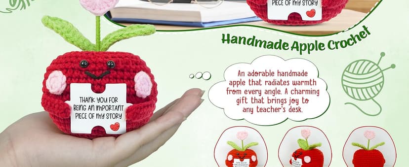 OASSIE Teacher Gifts for Women - Mini Handmade Positive Apple Crochet with Message Card - Teachers Day Christmas Birthday Graduation Appreciation Thank You School Gifts for Students Teachers Women