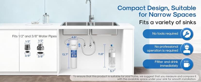 ICEPURE Under Sink Water Filter System, 3 Years or 22000 Gallons Ultra High Life NSF/ANSI 42 Certified, Removes Heavy Metals,Chlorine,Direct Connect Under Counter Drinking Water System, USA Tech