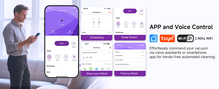 MONSGA Robot Vacuum Cleaner, 4000Pa Powerful Suction Robotic Vacuum, 3.2" Super-Slim, 140Min Runtime, Vacuum Robot for Hard Floor/Low Pile Carpet/Pet Hair, Remote/App/Voice Control, Schedule Clean