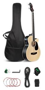 GLARRY Full Size Acoustic Electric Bass Guitar Beginner Kit w/ 15W Amp, Cutaway 4 Strings Electric Acoustic Bass Guitar w/Inbuilt Tuner, Bag, Strap, Picks, Strings, Bass Guitarra,Matte Black