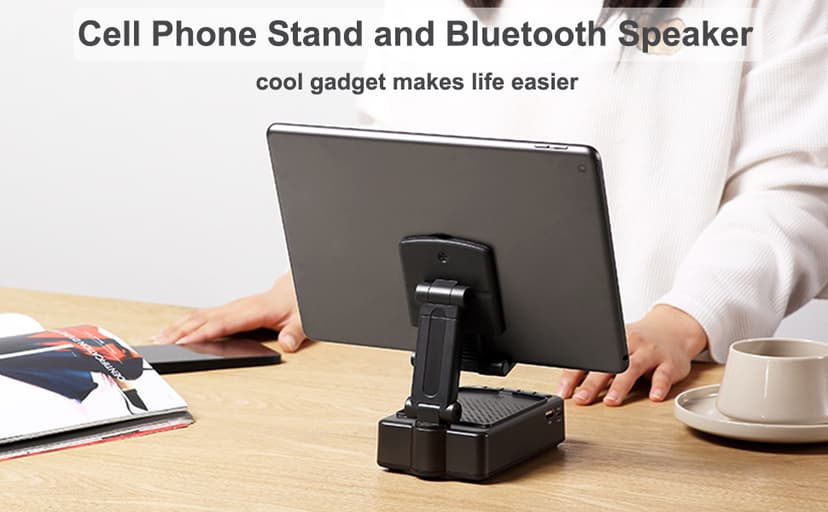Gifts for Men Women, Phone Stand with Bluetooth Speaker BT5.3, Gifts for Him Dad Who have everything, Phone Holder with Wireless Speaker for iPhone/Android/Tablet, Tech Gadgets,Birthday Gifts for Men