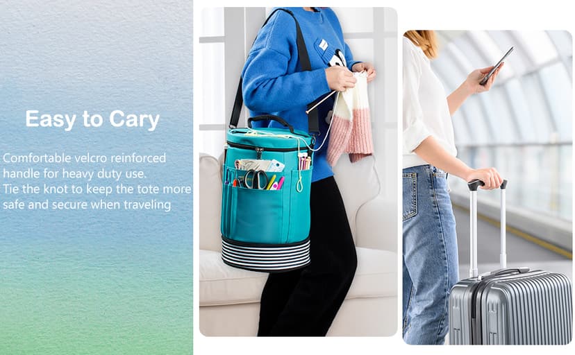 Expandable Crochet Bag - Knitting Bag Storage Organizer with Zipper Closure - Ideal Gift