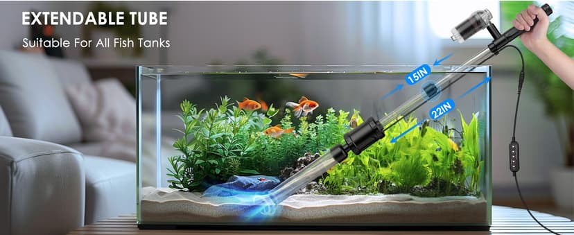 36W Fish Tank Vacuum Gravel Cleaner Electric: Aquarium Vacuum Gravel Cleaner with Strong Suction for Automatic Water Change Algae Cleaner Sand Wash Water Circulation and Water Shower, Timed Off