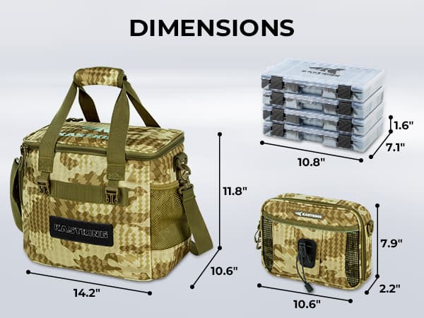 KastKing BaitSpace Fishing Tackle Bag With 4 Tackle Boxes & Removable Bait Binder, Water-Resistant Tackle Storage, Durable Fishing Gear, Adjustable Shoulder Strap