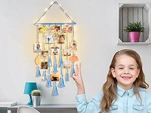 Homecor Hanging Photo Display Wall Decor, Macrame Wall Hanging Boho Room Bedroom Decor, Picture Frame Collage Board with Light 30 Clip, Christmas Teenage Teen Girl Gifts Ages 10 11 12 13 14 Years Old