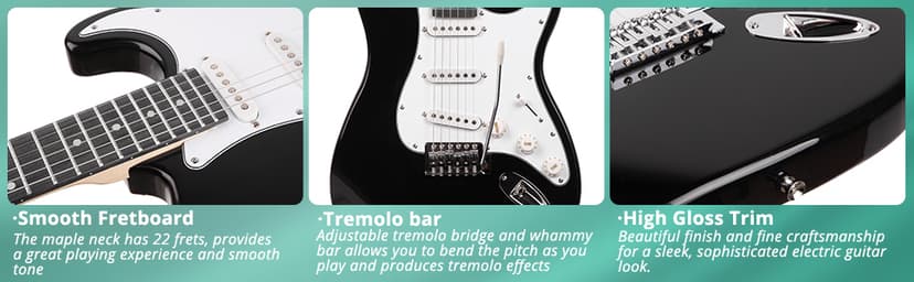 Ktaxon 39 Inch Electric Guitar, Full-Size Beginner Solid Body Electric Guitar Kit with Gig Bag, Strap, Tremolo Bar, Cable & Picks (Black)