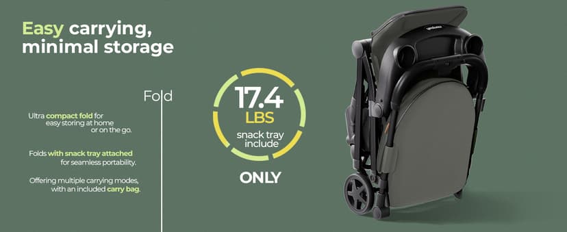 Mompush Lithe V2 Lightweight Travel Stroller, Compact Foldable Baby Stroller with Travel Bag, One-Hand Fold Stroller, Snack Tray, Mechanical Recline Seat, Airplane-Ready, Organizer & Rain Cover
