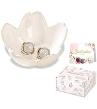 Purple Flower Jewelry Dish Glass Ring Dish Jewelry Tray Cute Vanity Organiser Room Decor Aesthetic Nightstand Bathroom Decor Trinket Dish Ring Holder Valentine's Friendship Birthday Gifts for Women