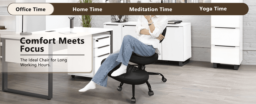 AtHope Ergonomic Cross Legged Office Chair with Wheels - Adjustable Height for Meditation, ADHD Desk & Yoga - Wide Criss Cross Design with Lumbar Support, Kneeling Chair - Black