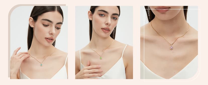 Christmas Gifts for Women 14K Plated Gold Necklace for Women Square Crystal Necklace with Snake Chain Gold Jewelry for Womens Birthday Gifts for Wife Birthstone Necklaces for Wife Jewelry for Girlfriend Gift for Anniversary Wedding Valentines Mother's Day