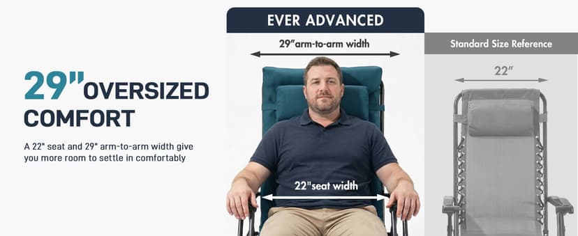 EVER ADVANCED Thick Padded Zero Gravity Chair, Oversized Reclining Lounge Chair with Adjustable Headrest & Cup Holder, Heavy Duty Support 350 lbs, Foldable for Camping, Lawn, Outdoor & Indoor, Green