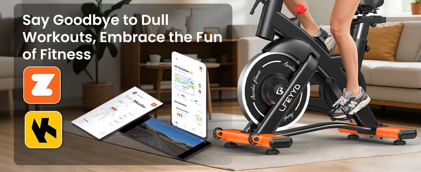 Exercise Bike for Home, Quiet Adjustable Magnetic Stationary Bike for Home Cardio with App Compatible, Spin Bike with 400 lbs Capacity, Spinning Bike with Heart Rate Monitor,Comfort Seat/Alloy Pedals/LCD Monitor