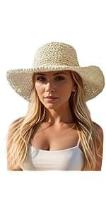 Askljeby Floppy Big Beach Straw Hats for Women Foldable Summer Wide Brim Packable Sun Hat Womens Travel Straw Fedora Hat