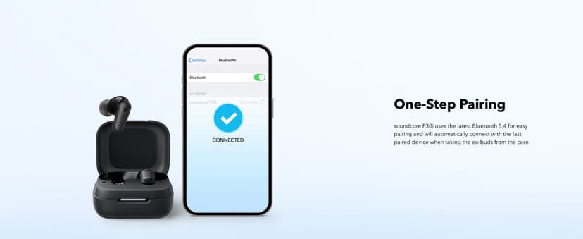 Soundcore P30i by Anker Noise Cancelling Earbuds, Strong and Smart Noise Cancelling, Powerful Bass, 45H Playtime, 2-in-1 Case and Phone Stand, IP54, Wireless Earbuds, Bluetooth 5.4 (Black)