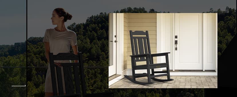 SERWALL Black Outdoor Rocking Chair Set of 2, All Weather Patio Rocking Chair, HDPE Poly Rocking Chair for Adults, Heavy Duty Front Porch Rocker